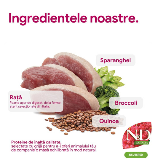 Farmina ND Quinoa Duck Broccoli Asparagus hrana pisici sterilizate 1.5 kg
